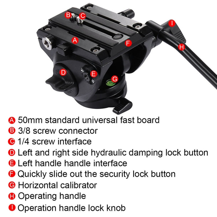 PULUZ  Heavy Duty Video Camera Tripod Action Fluid Drag Head with Sliding Plate for DSLR & SLR Cameras, Large Size, Fluid Drag Head Black