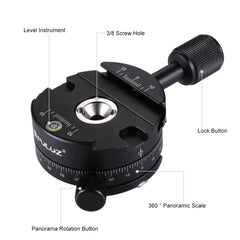 PULUZ Aluminum Alloy 360 Degree Rotation Panorama Ball Head with Quick Release Plate for Camera Tripod Head, Panorama Ball Head