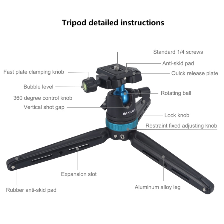 PULUZ Pocket Mini Adjustable Metal Desktop Tripod Mount with 360 Degree Ball Head for DSLR & Digital Cameras, Adjustable Height: 11-20.2cm, Tripod with Head(L)