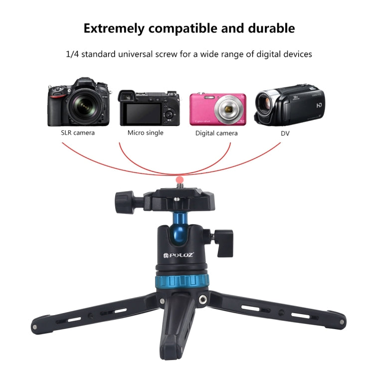 PULUZ Pocket Mini Adjustable Metal Desktop Tripod Mount with 360 Degree Ball Head for DSLR & Digital Cameras, Adjustable Height: 11-20.2cm, Tripod with Head(L)
