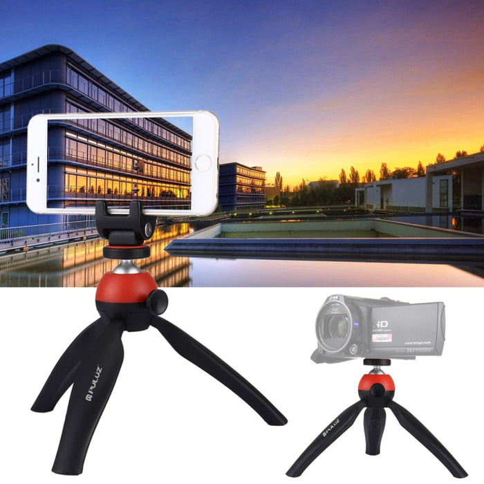 Mini trípode de bolsillo PULUZ con cabezal esférico de 360 ​​grados y abrazadera para teléfono inteligente, trípode + abrazadera