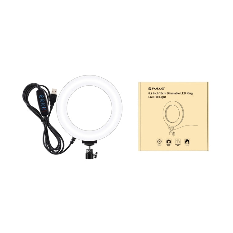 PULUZ 6.2 pulgadas 16 cm USB 3 modos regulables LED anillo vlogging fotografía video luces con trípode bola cabeza, 6.2 pulgadas, 6.2 pulgadas luz