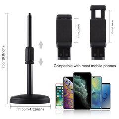 PULUZ Round Base Desktop Holder Mount with Phone Clamp, Adjustable Height: 15.5cm-25.5cm, Desktop Mount