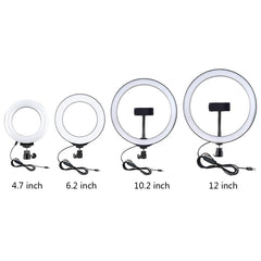 PULUZ Tischhalterung mit runder Basis + 4,7 Zoll 12 cm 3 Modi USB dimmbares LED-Ring-Vlogging-Videolicht, einstellbare Höhe: 15,5 cm-25,5 cm, Tischhalterung + 4,7 Zoll