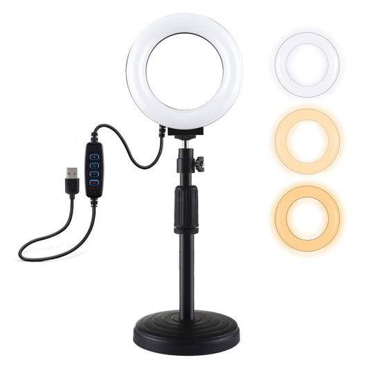 PULUZ Round Base Desktop Holder + 4.7 inch 12cm 3 Modes USB Dimmable LED Ring Vlogging Video Light, Adjustable Height: 15.5cm-25.5cm, Desktop Mount+4.7 inch