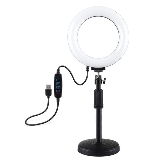 PULUZ Round Base Desktop Mount + 6.2 inch 3 Modes USB Dimmable LED Ring Vlogging Video Light, Adjustable Height: 18cm-28cm, Desktop Mount+6.2 inch