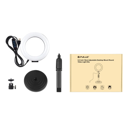 PULUZ Round Base Desktop Mount + 6.2 inch 3 Modes USB Dimmable LED Ring Vlogging Video Light, Adjustable Height: 18cm-28cm, Desktop Mount+6.2 inch