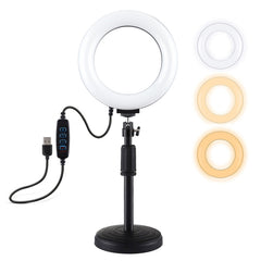 PULUZ Round Base Desktop Mount + 6.2 inch 3 Modes USB Dimmable LED Ring Vlogging Video Light, Adjustable Height: 18cm-28cm, Desktop Mount+6.2 inch