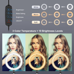 PULUZ 10,2 pulgadas 26 cm USB 3 modos regulable LED anillo vlogging selfie belleza fotografía video luces con trípode cabeza de bola y abrazadera de teléfono, 10,2 pulgadas, 10,2 pulgadas luz