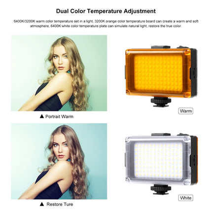 PULUZ Pocket 96 LEDs 860LM Professional Vlogging Photography Video & Photo Studio Light with White and Orange Magnet Filters Light Panel for Canon, Nikon, DSLR Cameras, 104 LED