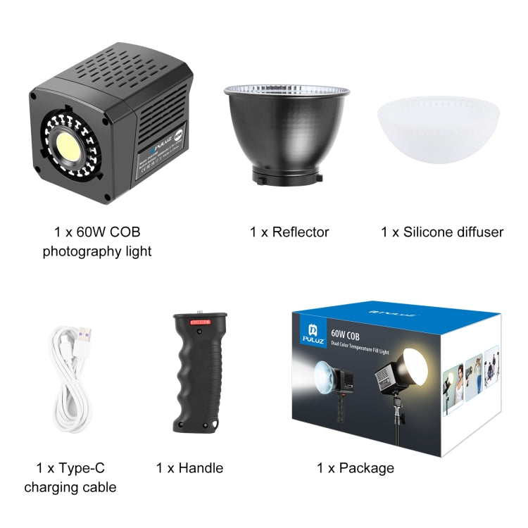PULUZ 60W Studio Video Light 2500K-6500K Dual Color Temperature Professional Photography Fill Light