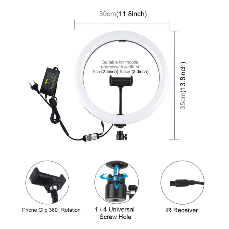 PULUZ 11.8 inch 30cm RGB Dimmable LED Ring Vlogging Selfie Photography Video Lights with Cold Shoe Tripod Ball Head & Phone Clamp (Pink), 12 inch RGB(EU), 12 inch RGB(AU), 11.8 inch RGB(US), 11.8 inch RGB(UK)