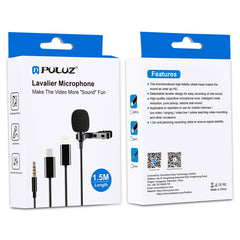 PULUZ 1.5m 3.5mm Jack Lavalier Wired Condenser Recording Microphone, 1.5m 3.5mm Jack