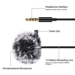 PULUZ 1.5m 3.5mm Jack Lavalier Wired Condenser Recording Microphone, 1.5m 3.5mm Jack