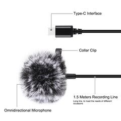 PULUZ 1.5m USB-C / Type-C Jack Lavalier Wired Condenser Recording Microphone, 1.5m Type-C