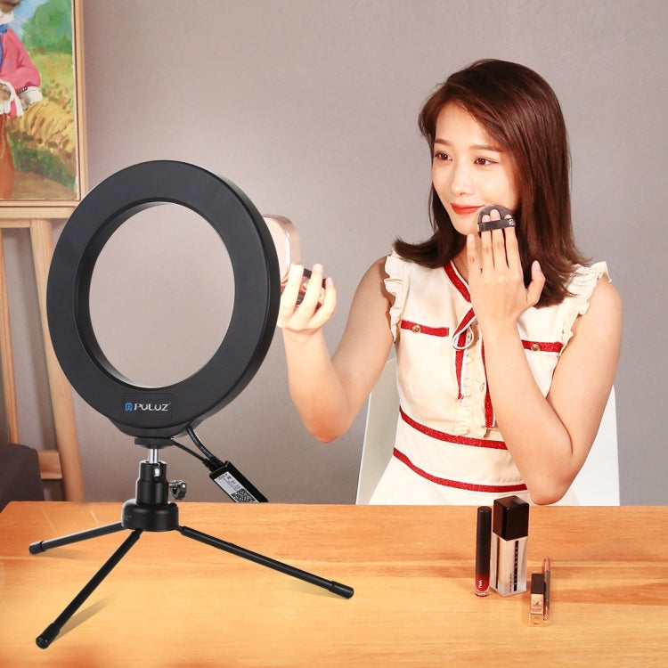 PULUZ 6.2 pulgadas 16 cm USB RGBW regulable LED anillo vlogging fotografía video luces con zapata fría trípode cabeza de bola y control remoto, 6.2 pulgadas RGBW / control remoto