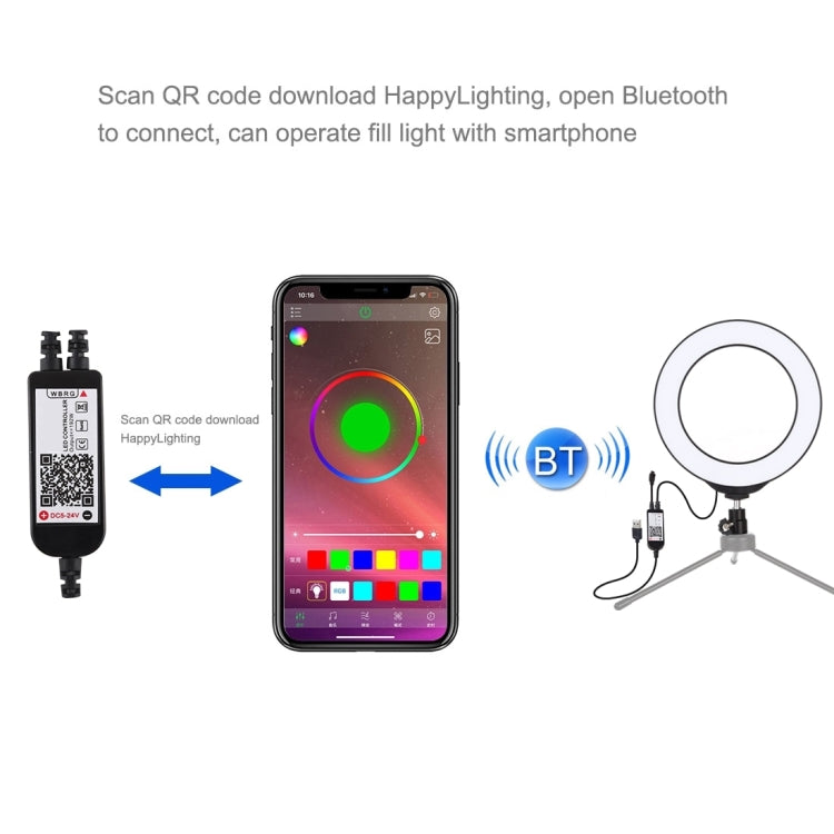 PULUZ 6.2 pulgadas 16 cm USB RGBW regulable LED anillo vlogging fotografía video luces con zapata fría trípode cabeza de bola y control remoto, 6.2 pulgadas RGBW / control remoto