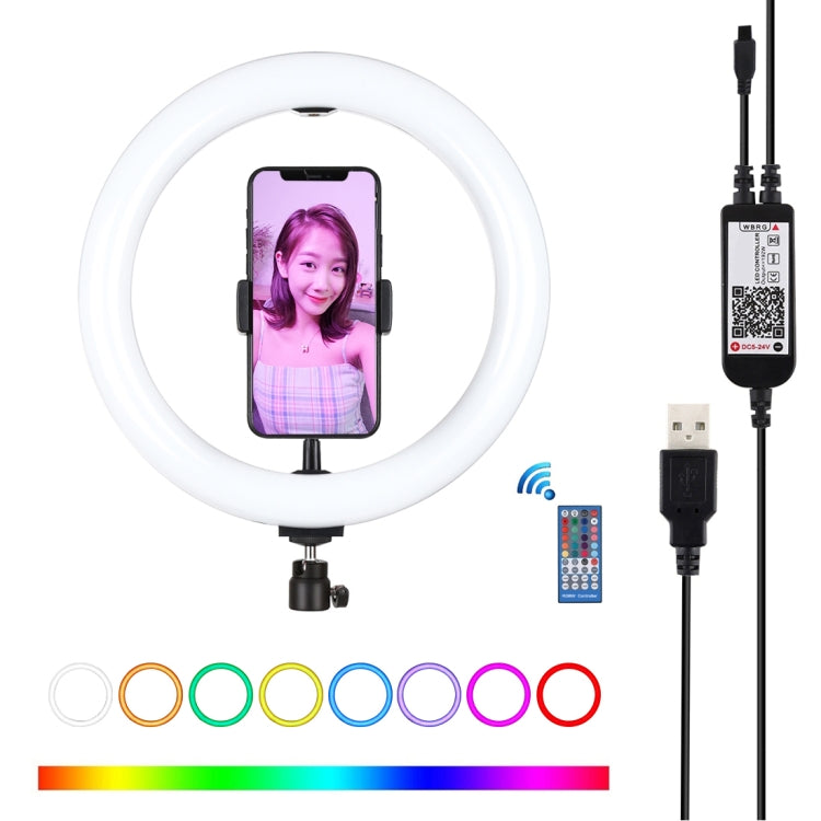 PULUZ 10,2 pulgadas 26 cm USB RGBW regulable LED anillo vlogging fotografía video luces con trípode cabeza de bola y control remoto y abrazadera de teléfono, 10,2 pulgadas RGBW / control remoto