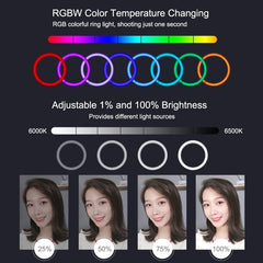 PULUZ 10.2 inch 26cm USB RGBW Dimmable LED Ring Vlogging Photography Video Lights with Tripod Ball Head & Remote Control & Phone Clamp, 10.2 inch RGBW / Remote