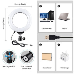 PULUZ 4.7 pulgadas 12 cm superficie curva USB 10 modos 8 colores RGBW anillo LED regulable vlog fotografía video luces con trípode cabeza de bola, 4.7 pulgadas RGBW