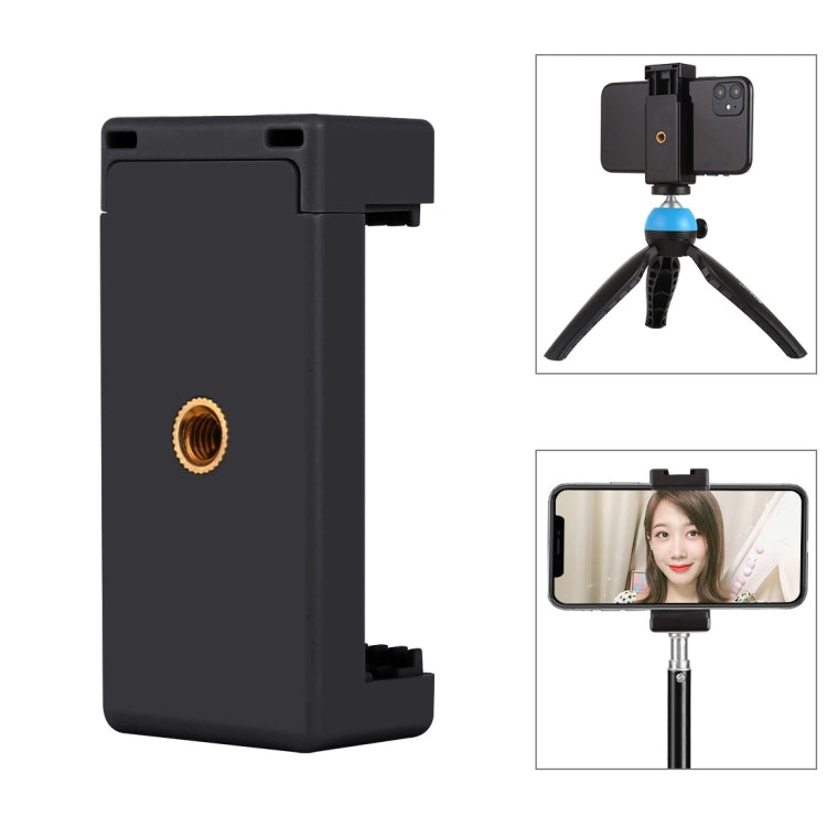 Trípode para palos de selfie PULUZ con abrazadera para teléfono con orificios para tornillos de 1/4 de pulgada y base de zapata fría, abrazadera negra