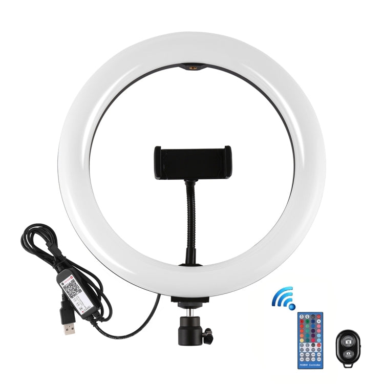 Anillo de luces LED regulables PULUZ de 10,2 pulgadas y 26 cm con superficie curva, USB RGBW, para fotografía, video, vlogging, con cabezal de bola para trípode, control remoto y abrazadera para teléfono, 10,2 pulgadas RGBW