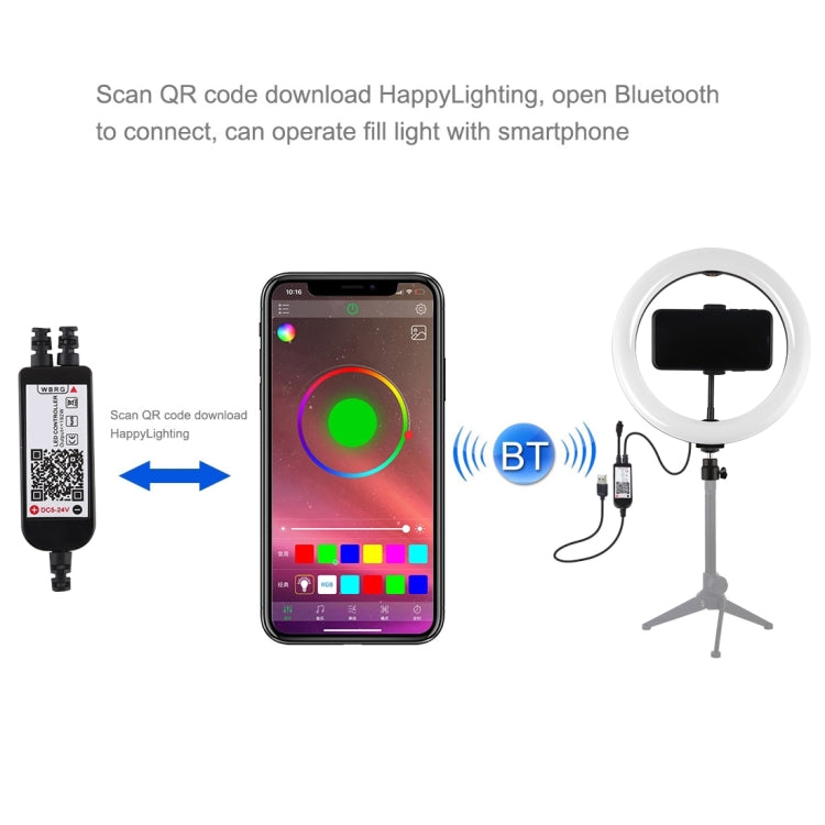 Anillo de luces LED regulables PULUZ de 10,2 pulgadas y 26 cm con superficie curva, USB RGBW, para fotografía, video, vlogging, con cabezal de bola para trípode, control remoto y abrazadera para teléfono, 10,2 pulgadas RGBW