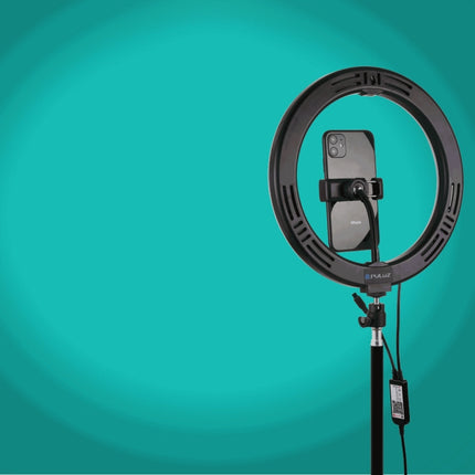 PULUZ 10.2 inch 26cm Curved Surface USB RGBW Dimmable LED Ring Vlogging Photography Video Lights with Tripod Ball Head & Remote Control & Phone Clamp