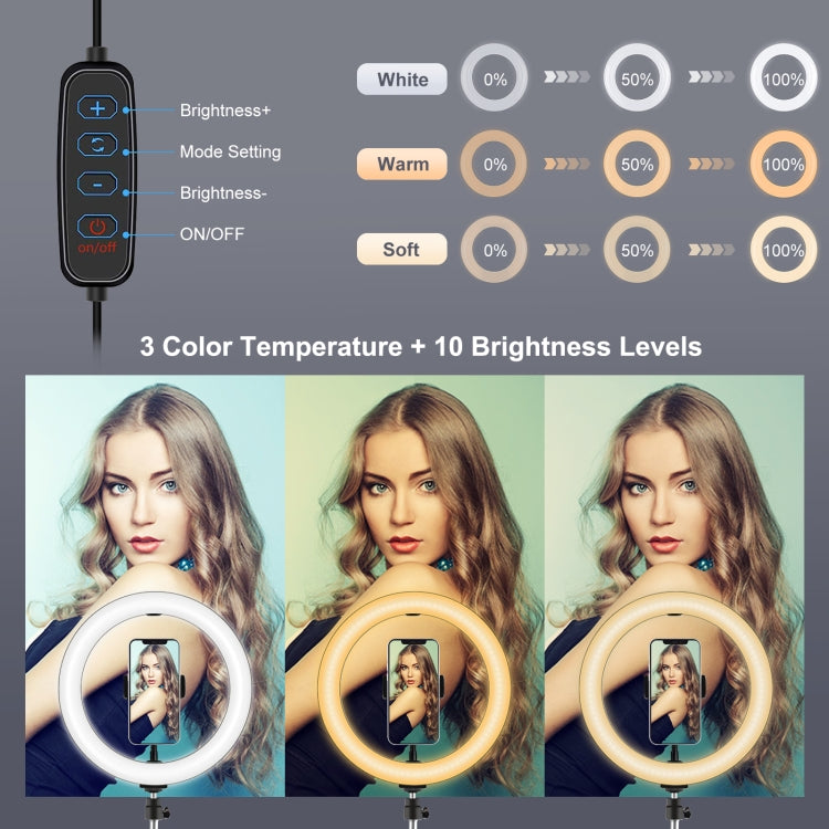 PULUZ Anillo de luz LED difusa curva de 10,2 pulgadas y 26 cm con USB, 3 modos, regulable, temperatura de color dual, para vlogs, selfies, fotografía, video, luces con abrazadera para teléfono, 10,2 pulgadas