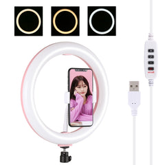 PULUZ 10.2 inch 26cm USB 3 Modes Dimmable Dual Color Temperature LED Curved Diffuse Light Ring Vlogging Selfie Photography Video Lights with Phone Clamp, 10.2 inch