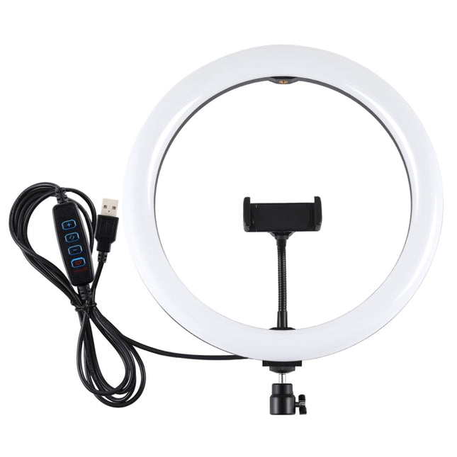 PULUZ 11.8 inch 30cm USB 3 Modes Dimmable Dual Color Temperature LED Curved Diffuse Light Ring Vlogging Selfie Photography Video Lights with Phone Clamp