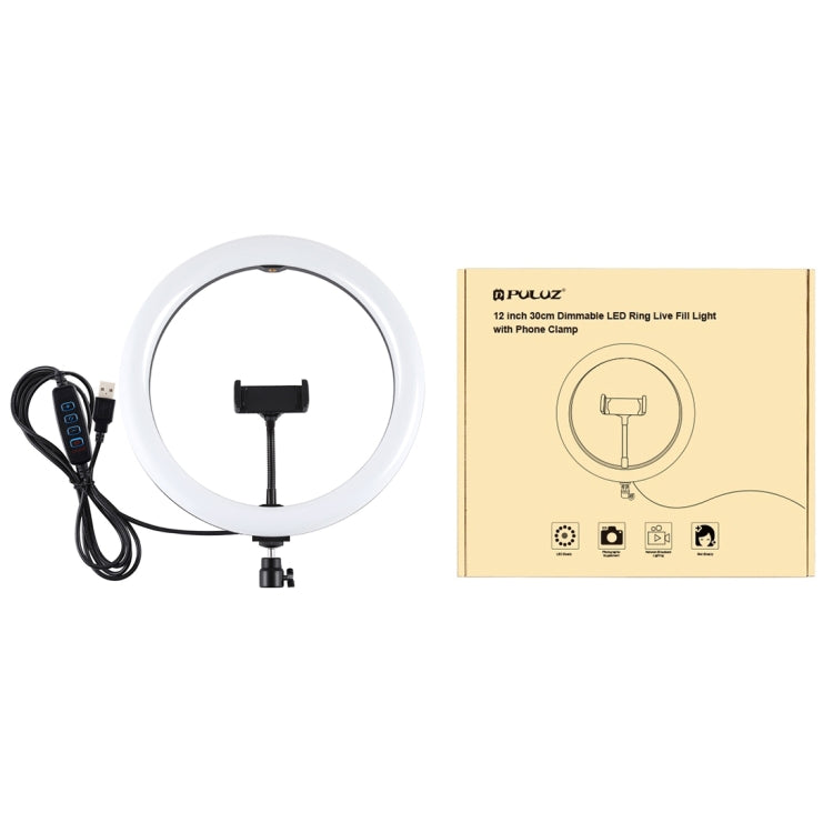 Anillo de luz difusa curva LED de temperatura de color dual regulable con 3 modos y USB de 11,8 pulgadas y 30 cm de PULUZ para fotografía, video y selfies con abrazadera para teléfono, 11,8 pulgadas