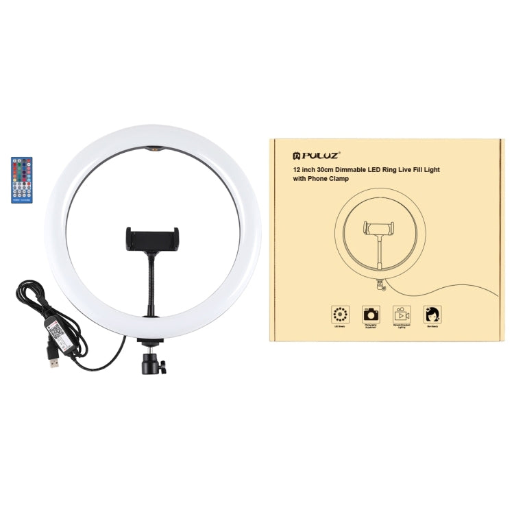 PULUZ 11.8 inch 30cm RGB Dimmable LED Dual Color Temperature LED Curved Diffuse Light Ring Vlogging Selfie Photography Video Lights with  Tripod Ball Head & Phone Clamp & Remote Control, 11.8 inch RGBW