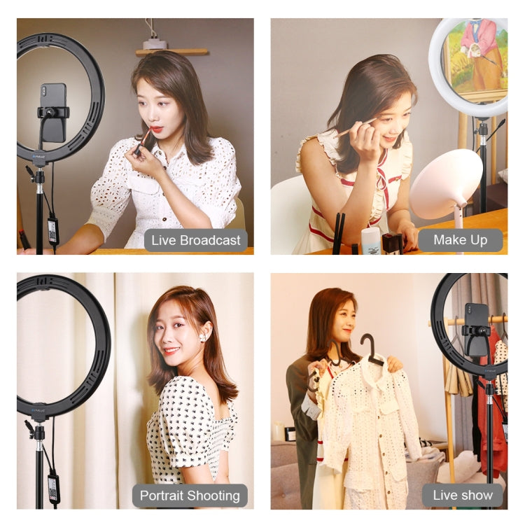 PULUZ 11.8 inch 30cm RGB Dimmable LED Dual Color Temperature LED Curved Diffuse Light Ring Vlogging Selfie Photography Video Lights with  Tripod Ball Head & Phone Clamp & Remote Control, 11.8 inch RGBW