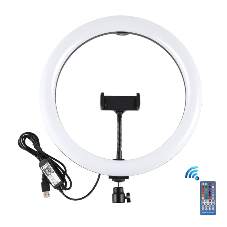PULUZ 11.8 inch 30cm RGB Dimmable LED Dual Color Temperature LED Curved Diffuse Light Ring Vlogging Selfie Photography Video Lights with  Tripod Ball Head & Phone Clamp & Remote Control, 11.8 inch RGBW