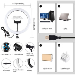 PULUZ 11.8 inch 30cm RGB Dimmable LED Dual Color Temperature LED Curved Diffuse Light Ring Vlogging Selfie Photography Video Lights with  Tripod Ball Head & Phone Clamp & Remote Control, 11.8 inch RGBW, 11.8 inch +Remote Control