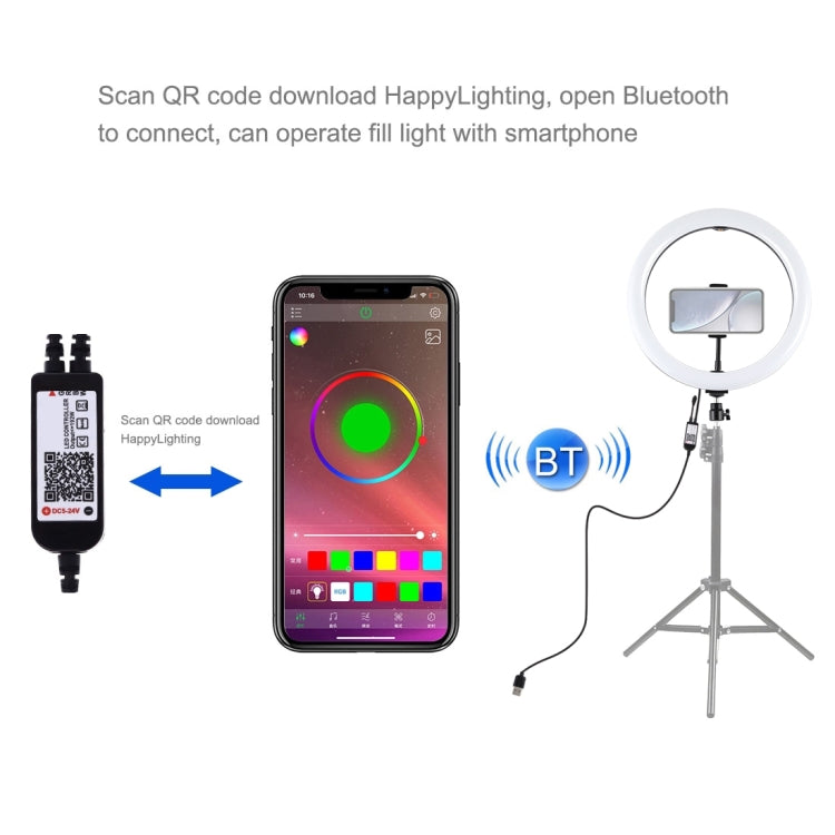 PULUZ 11.8 inch 30cm RGB Dimmable LED Dual Color Temperature LED Curved Diffuse Light Ring Vlogging Selfie Photography Video Lights with  Tripod Ball Head & Phone Clamp & Remote Control, 11.8 inch RGBW