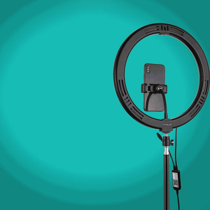 PULUZ 11.8 inch 30cm RGB Dimmable LED Dual Color Temperature LED Curved Diffuse Light Ring Vlogging Selfie Photography Video Lights with  Tripod Ball Head & Phone Clamp & Remote Control