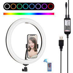 PULUZ 11.8 inch 30cm RGB Dimmable LED Dual Color Temperature LED Curved Diffuse Light Ring Vlogging Selfie Photography Video Lights with  Tripod Ball Head & Phone Clamp & Remote Control, 11.8 inch RGBW