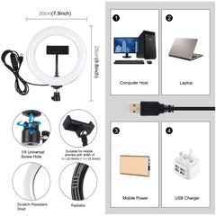 Anillo de luz LED curvo PULUZ de 7,9 pulgadas y 20 cm con USB, 3 modos, regulable, temperatura de color dual, para vlogs, selfies, fotografía, video, luces con abrazadera para teléfono, 7,9 pulgadas