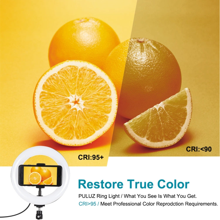 Anillo de luz LED curvo PULUZ de 7,9 pulgadas y 20 cm con USB, 3 modos, regulable, temperatura de color dual, para vlogs, selfies, fotografía, video, luces con abrazadera para teléfono, 7,9 pulgadas