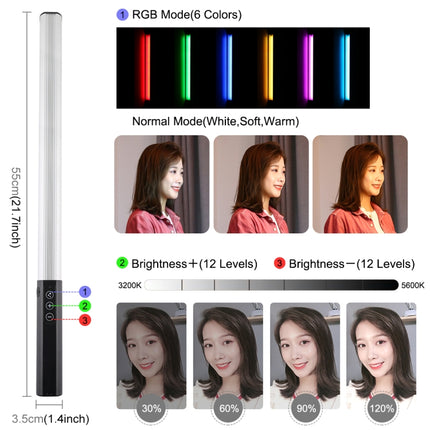 PULUZ RGB Colorful Photo LED Stick Adjustable Color Temperature Handheld LED Fill Light with Remote Control, Remote Fill Light