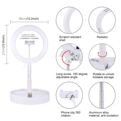 PULUZ 10.2 inch 26cm USB 3 Modes Dimmable Dual Color Temperature LED Curved  Ring Vlogging Selfie Photography Video Lights with Bluetooth Remote Shutter & Folding Desktop Holder & Phone Clamp