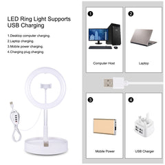PULUZ 10.2 inch 26cm USB 3 Modes Dimmable Dual Color Temperature LED Curved  Ring Vlogging Selfie Photography Video Lights with Bluetooth Remote Shutter & Folding Desktop Holder & Phone Clamp