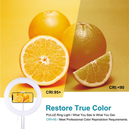 PULUZ 10.2 inch 26cm USB 3 Modes Dimmable Dual Color Temperature LED Curved  Ring Vlogging Selfie Photography Video Lights with Bluetooth Remote Shutter & Folding Desktop Holder & Phone Clamp