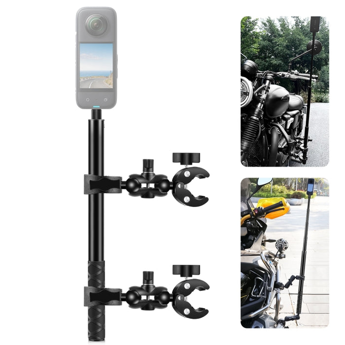 PULUZ - Abrazaderas para manillar de motocicleta con dos cabezales, montaje fijo, palo para selfies de 150 cm, dos cabezales