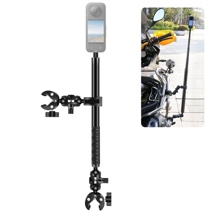 PULUZ - Abrazaderas para manillar de motocicleta de dos cabezales tipo cangrejo y de un solo cabezal, montaje fijo para palo de selfie de 150 cm, abrazaderas para manillar de dos cabezales tipo cangrejo y de un solo cabezal
