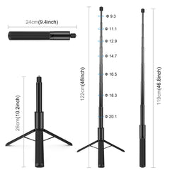 PULUZ 1.22m Retractable Invisible Selfie Stick with Tripod For Insta360 X4 / X3