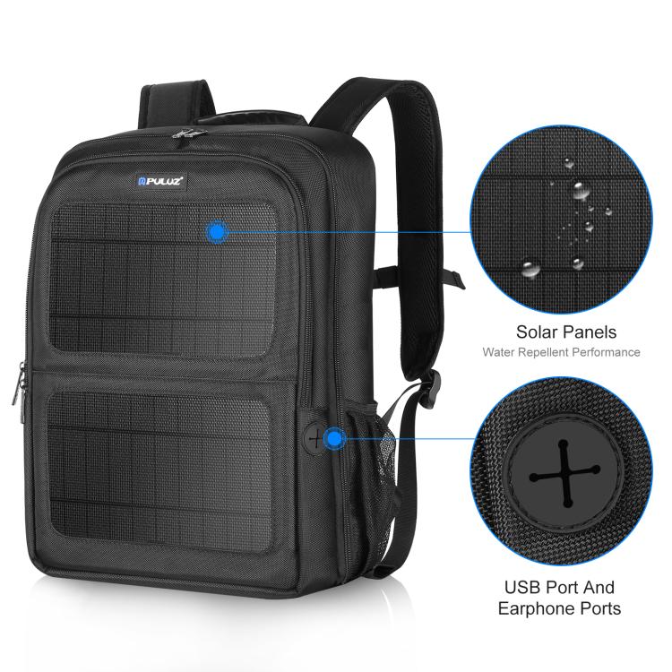 PULUZ Solar Power Outdoor Portable Camera Dual Shoulders Backpack Laptop Bag, Solar Shoulders Backpack