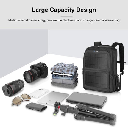 PULUZ Solar Power Outdoor Portable Camera Dual Shoulders Backpack Laptop Bag, Solar Shoulders Backpack